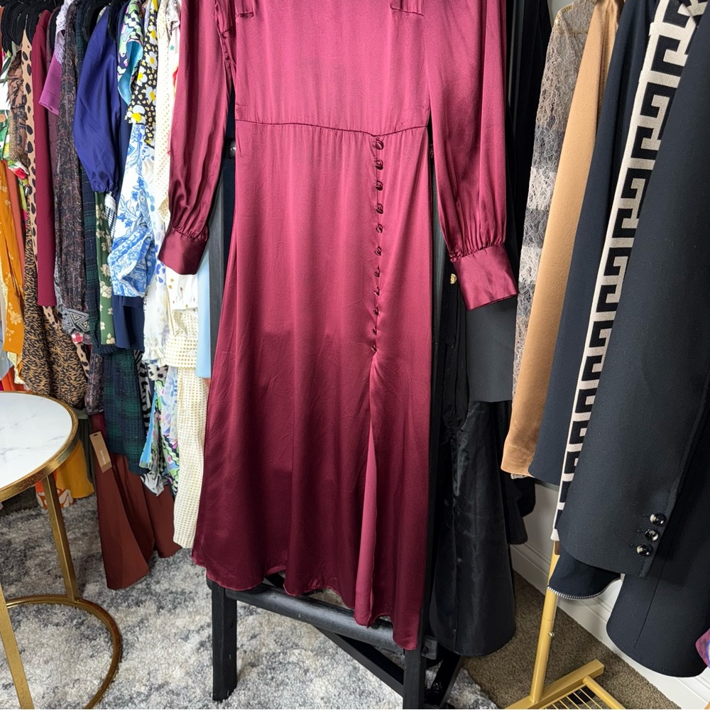 Reformation Maple Silk Midi Dress Plum Burgundy Womens 2 EUC - Picture 8 of 17